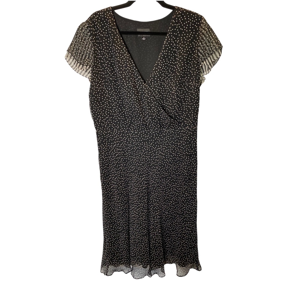 Adrianna Papell Silk Polka Dot Dress Women 14 Black Classic Elegant Party Office